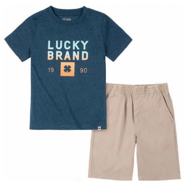 LUCKY BRAND キッズ 上下セット 半袖Tシャツ パンツ ネイビー/ベージュ