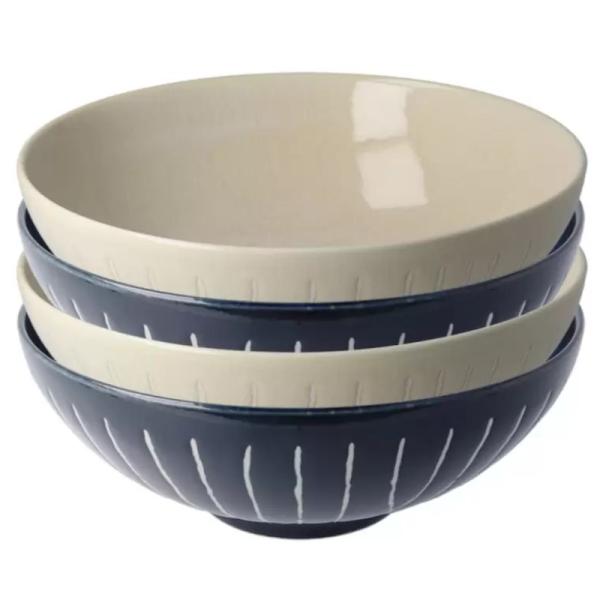 美濃焼 フラットボウル 4個セット 白×2 紺×2）レンジ 食洗機