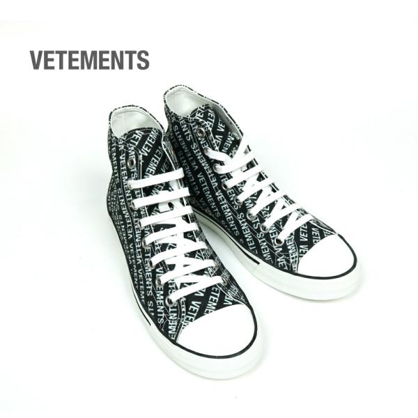 VETEMENTS ヴェトモン LOGO PRINT CANVAS HI-TOP SNEAKERS BLACK/WHITE 