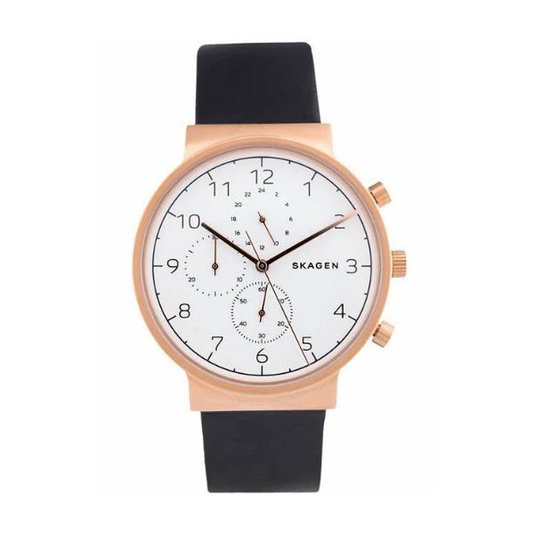 【並行輸入品】スカーゲン SKAGEN 腕時計 SKW6371 ホワイト ブラックレザーストラップ メンズ アナログ