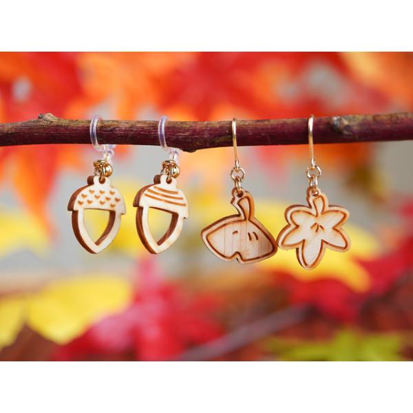 ☆❤️ どんぐり帽子ビーズ葉っぱ秋ピアスイヤリングハンドメイド