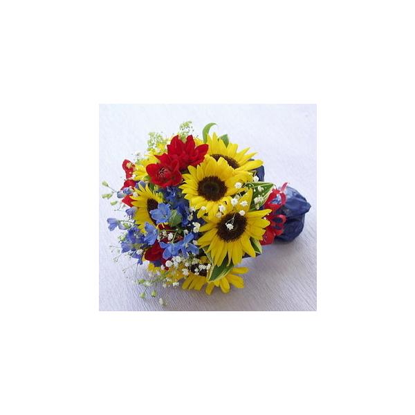 商品発送元：シンコーフラワーセンターフラワー・ガーデニングサイズ : 高さ　30 cm 幅　25 cm 使用花材 : ひまわり・マリンブルー・カスミ草　他 生花なので花材が多少変わる事があることを　　　　　ご了承いただけますようにお願いいた...