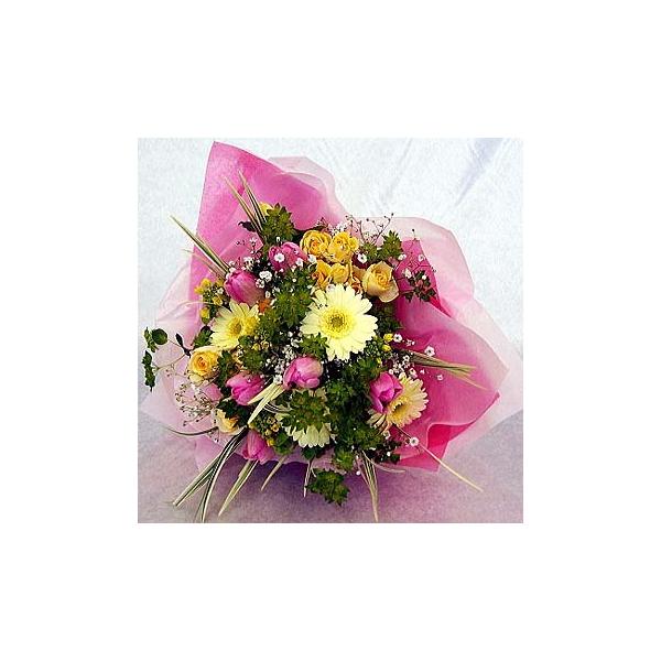 商品発送元：シンコーフラワーセンターチューリップ・バラ・ガ−べラ・カスミ草　他フラワー・ガーデニングサイズ : 高さ　50 cm 幅　40 cm使用花材 : チューリップ・バラ・ガ−べラ・カスミ草　他