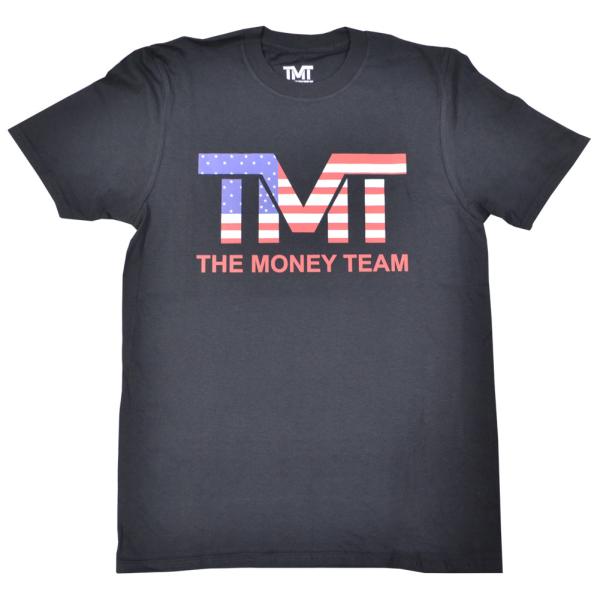 【互換品】tmt-ms5113-k ザ・マネーチーム Tシャツ TMT USA 黒ベース×アメリカ フロイド・メイウェザー ボクシング 男性 メンズ ブラック プリント アメリカ