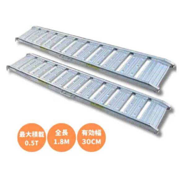 シンセイ アルミブリッジ 180-30-0.5t 2本セット (荷重0.5t 全長180cm 幅30cm) アルミ製 道板 スロープ ラダー