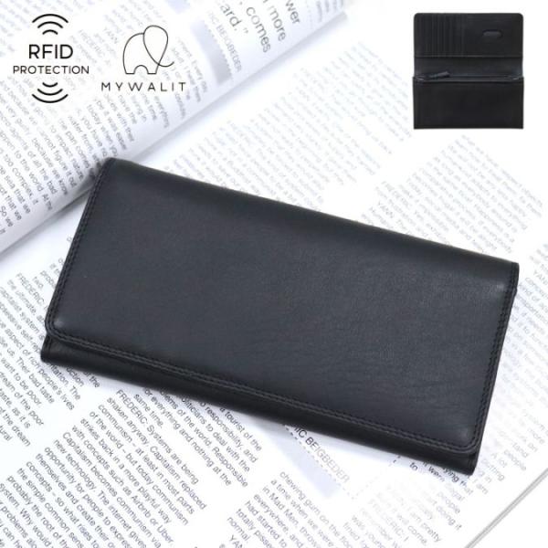日本限定 mywalit RFID 長財布 ブラック レザースキミング防止 MY14543 Medium Matinee Purse Wallet