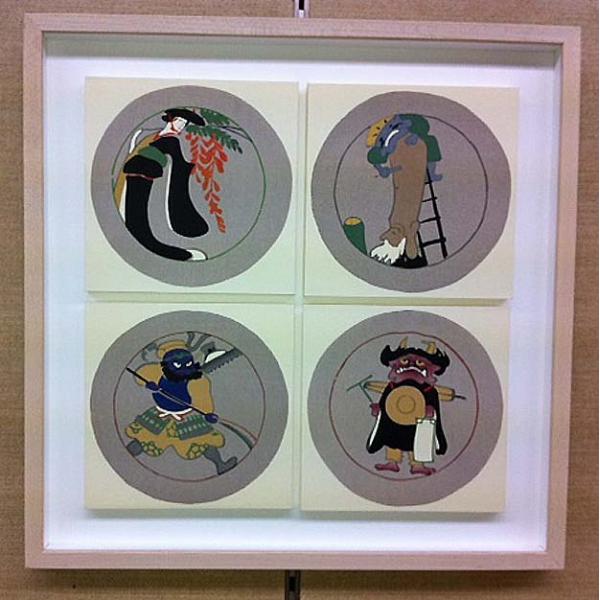 浅井忠 木版画 大津絵4点パネル仕立て額装 Chu Asai