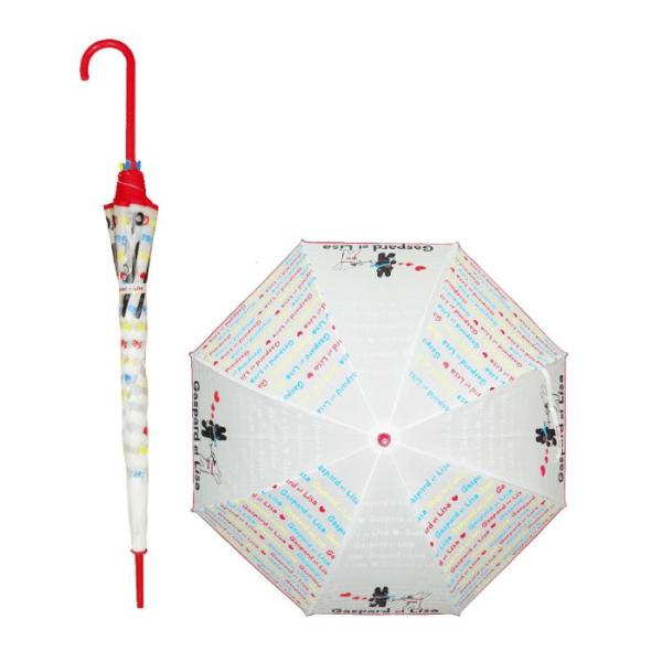 お洒落なビニール傘♪ リサガス リサ＆ガスパール レター レディース 長傘 婦人用 傘 60cm ビニール かさ