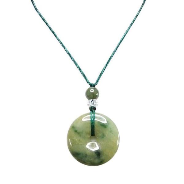 他サイト： レア色緑入り濃い目ひすい本翡翠丸平安扣天然石紐ネックレス御守五徳の商品画像