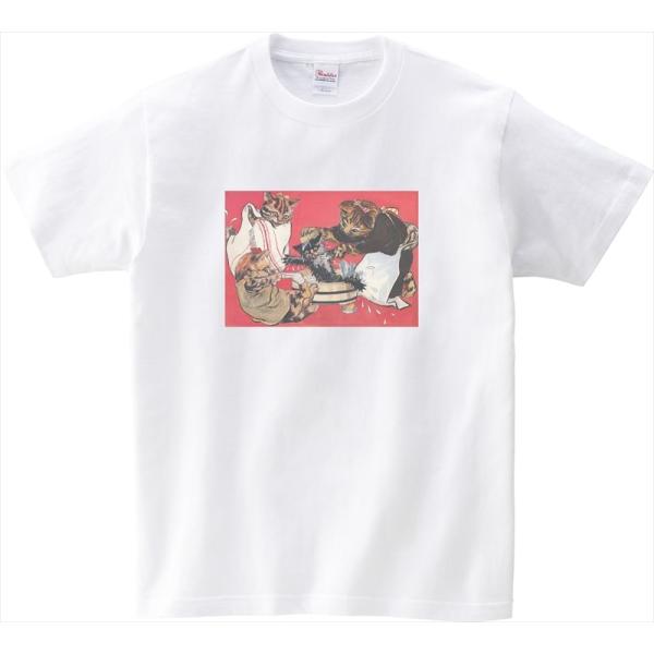 ねこの絵画 Tシャツ 「猫の行水」 北澤楽天 09