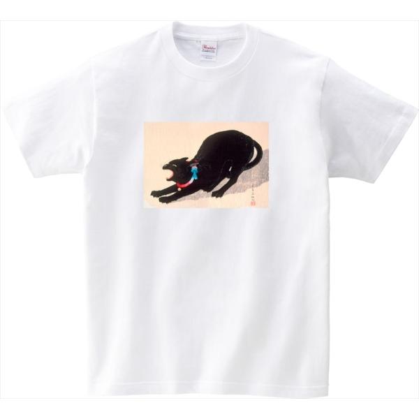 ねこの絵画 Tシャツ 「威嚇する黒猫」 高橋松亭 19