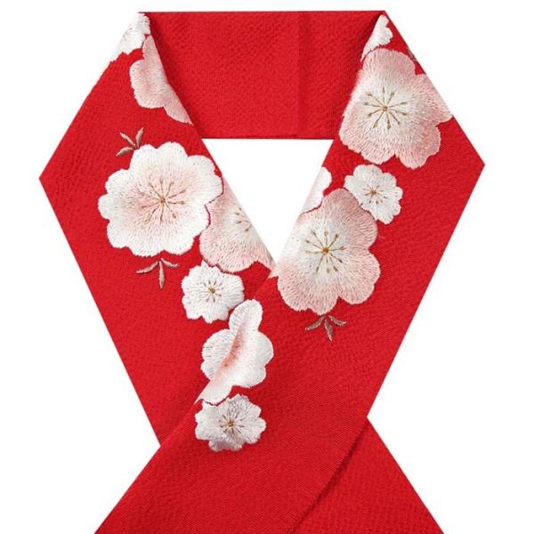 半衿 振袖 着物 おしゃれ 半襟 刺繍 赤色 桜柄 正絹 シルク Parkingpodziemny Pl