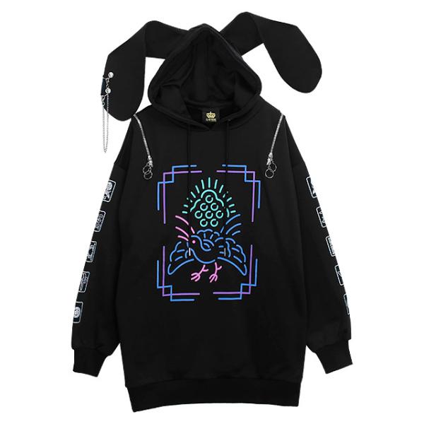 LISTEN FLAVOR リッスンフレーバー 麻雀うさ耳パーカー【BLACK