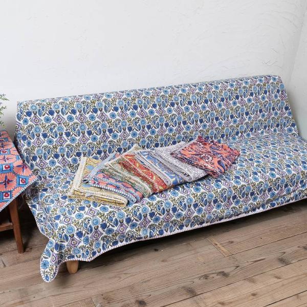 商品発送元：マライカ公式通販服飾生活・インテリア・文具、クッション・テーブルクロス・布装飾ハンドブロックプリントの鮮やかなファブリック植物をモチーフにしたインドらしいブロックプリントが魅力のファブリック。インド、ラジャスタン州にあるサンガネ...