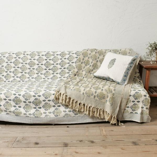 商品発送元：マライカ公式通販服飾生活・インテリア・文具、クッション・テーブルクロス・布装飾手織りコットンのブロックプリントファブリックざっくりとした手織りコットン生地に、ハンドブロックプリントを施したマルチクロス。適度な重みがあり、ずれにく...