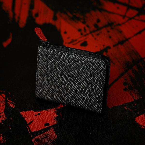 バスケ革のコンパクト財布 メンズ レディース Black Edition l字