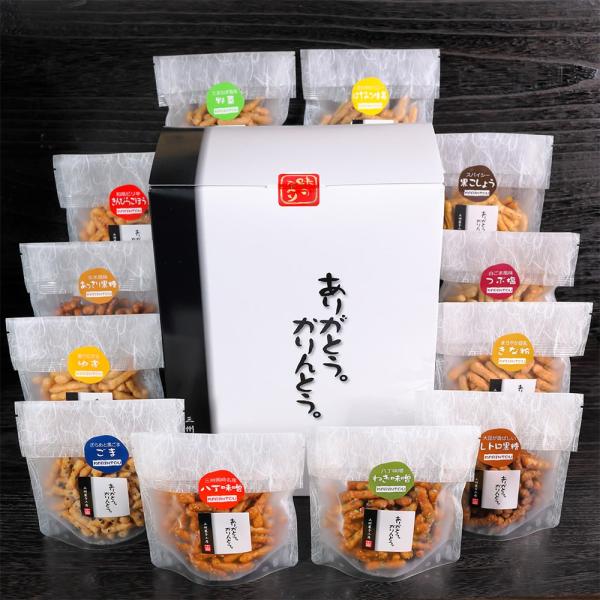 商品発送元：三州菓子工房　中田屋フード・菓子「ありがとうの贈りもの」かりんとう12種入りのセットとなります。かりんとうで感謝の気持ちをお伝えするお手伝いを致します。企業様や団体様などへ贈りやすいセットとなってます。内容・八丁味噌かりんとう・...