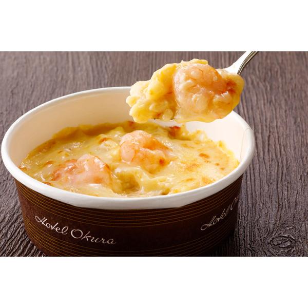 商品発送元：Hotel Okura OEC-shop350625フード・菓子人気NO.1のシュリンプマカロニグラタンです。電子レンジで3分〜4分間温めるだけで手軽にお召し上がりいただけます。※写真は盛り付けの一例です。※ご自宅用商品のため簡...