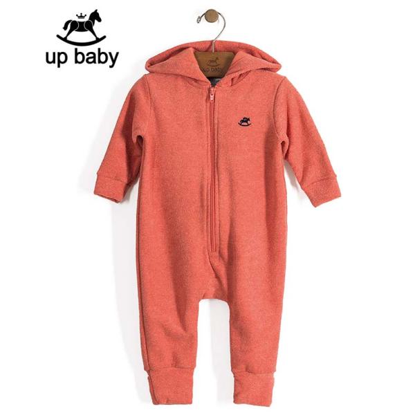 商品発送元：ブラジル直輸入ファッション・雑貨通販 SORTE Brazilキッズ・ベビー・マタニティ、ベビー、洋品洋服・帽子・水着・雨具、Tシャツ【UP BABY】男の子ベビーフード付き2WAYカバーオール【デイリー・あったか】オレンジ 裏...