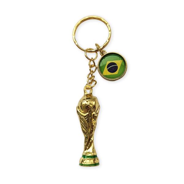 【W杯トロフィー】ブラジル国旗チャーム付きキーホルダー | ゴールド