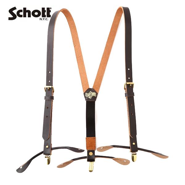 た*ん様 schott サスペンダー　茶芯　レザー　ショット Schott（ショット）】LEATHER SUSPENDER レザーサスペンダー