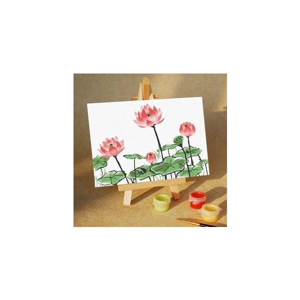 夏蓮咲く　油絵　大人の塗り絵　夏荷盛放