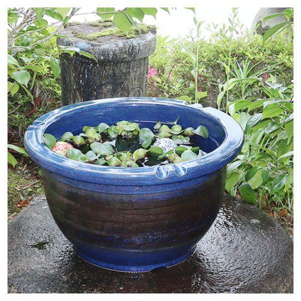 商品発送元：まるいち本店13時までの決済完了で当日出荷（土日祝日除く）生活・インテリア・文具品　番su-0117　金魚鉢、めだか鉢にお勧めの水鉢品　名信楽焼　15号なまこ色すいれん鉢　【送料無料】サイズ・重量直径470×高さ270ミリ（外寸...