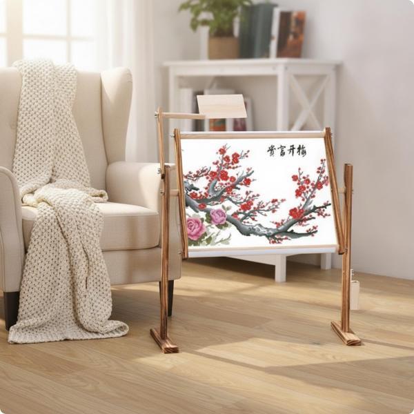 木製 刺繍枠 スタンド型 調整可能 手芸用品 刺繍枠スタンド 高さ調整可能 木製刺繍スタンド ハンリー 台 360°回転
