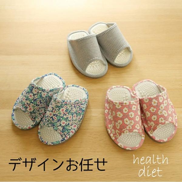 デザインお任せのダイエットスリッパ。1足1430円のところデザインお任せのため800円になっています。お届けまでデザインお楽しみに！・素材：ポリエステル〈スリッパ甲部分、中部分）、EVA（底面）・サイズ：レディースサイズ　（靴のサイズ：約2...