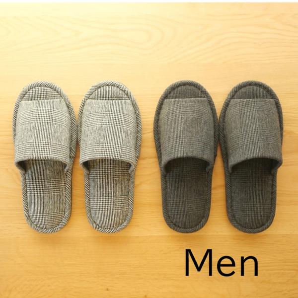 【シンプル＆ナチュラルスリッパ】紳士　グレンチェック　メンズサイズ　lサイズ　男性用　約25〜27.5cm　通年用　黒底　おしゃれ ルームシューズ 室内　来客用