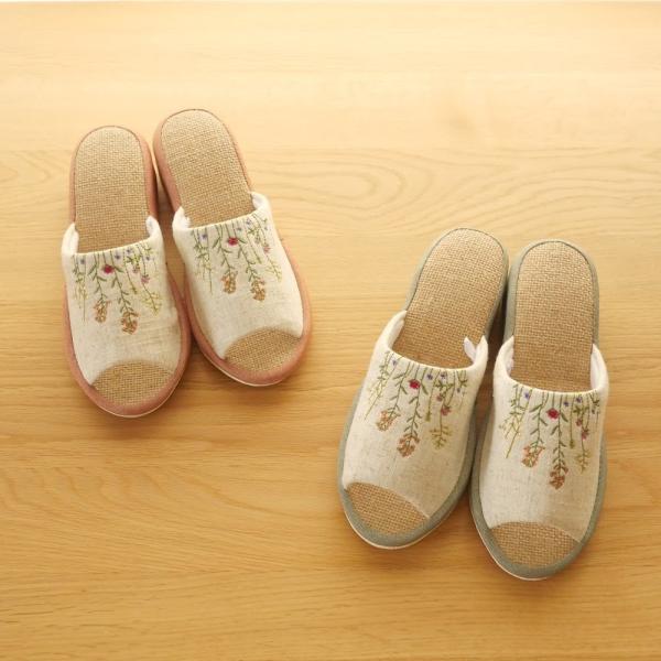 ヒールスリッパ　ハーブ刺繍　フリーサイズ　室内履き　かわいい　オリエンタル　おしゃれ　通年用　来客用　室内 人気　おしゃれ　ルームシューズ　かわいい