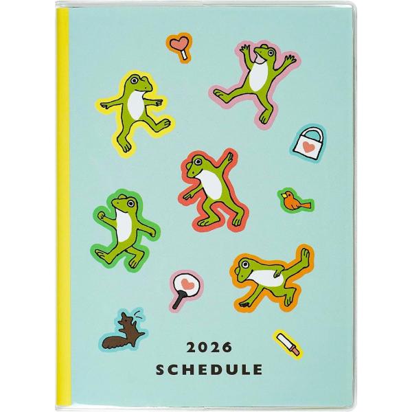 サイズ:H150×W110×D4mm全48ページマンスリータイプクリアソフトカバーペンホルダー付マンスリー(2026.1〜2026.12)年間カレンダー、メモ　etc.かえるたちが一年を満喫している様子がとってもユーモラス全ページフルカラー