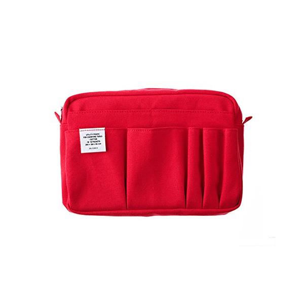 インナーキャリング バッグインバッグ Mサイズ デルフォニックス レッド コットン 15ポケット A5対応 265×184×65mm