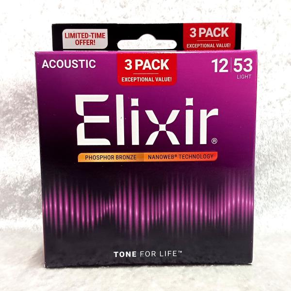 Elixir #16569(16052x3) Phosoher BronzeLight(.012-.053) NANOWEB巻き弦をすっぽりと覆う唯一のコーティング技術が、巻き線の隙間に汚れが入り込むのを防ぎ長寿命を実現。プレーン弦はAnt...