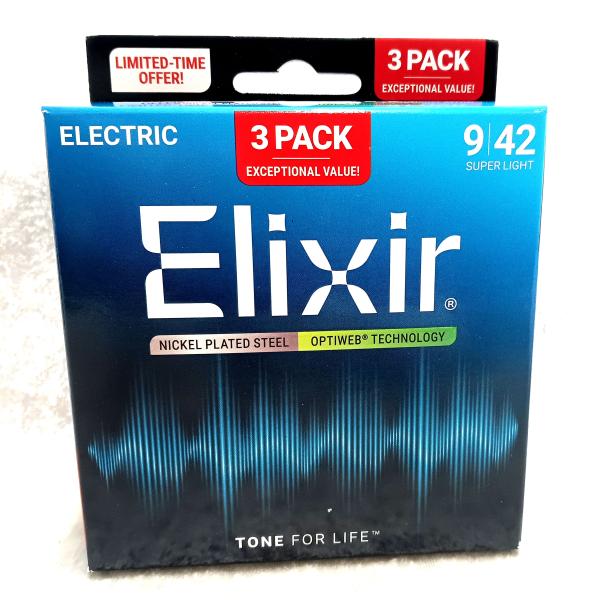 Elixir #16571(19002x3)#19002/ Super Light(.009-.042) OPTIWEB巻弦にノンコーティング弦のようなクリスピーサウンドと自然な弾き心地やグリップ感を提供するOPTIWEBを採用。プレーン弦...