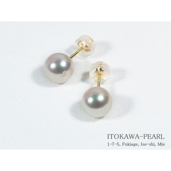 あこや真珠ピアス＜7.8mm＞スタッド・K18YG PE-6859 : 糸川真珠