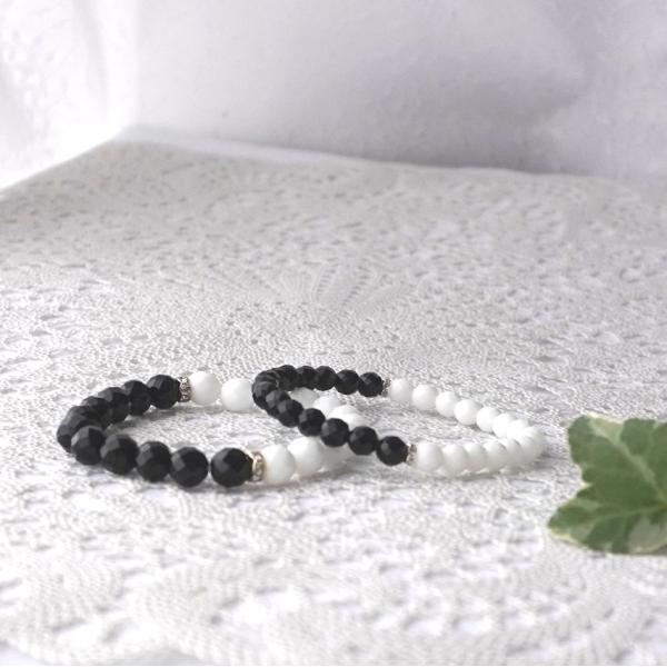 ブラックオニキス ホワイトオニキス ブレスレット 天然石 ハンドメイド