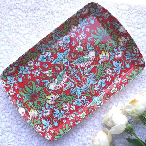 ウィリアム モリス ミニ トレイ いちご泥棒 ストロベリーシーフ レッド メラミン トレー お盆 花柄 小さめ William Morris 新柄