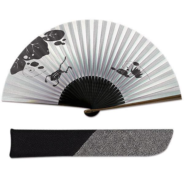辰吉丈一郎 扇子 カバー付き 伊藤若冲 扇子シリーズ 未草に蛙/本物京扇子/男性用/袋付き(Jakuchu30