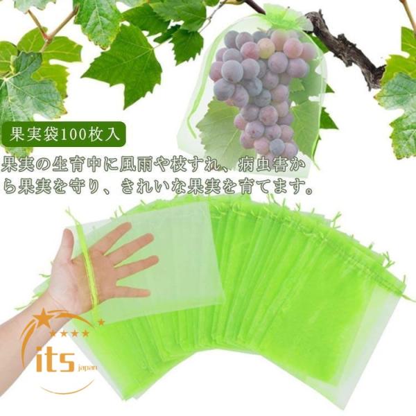 果実袋 100枚入 果実 掛け袋 保護ネット 防虫ネット 害虫予防 傷予防 鳥よけネット 網 果実 巾着袋 果樹袋 果物袋 フルーツ袋 通気性 メッシ