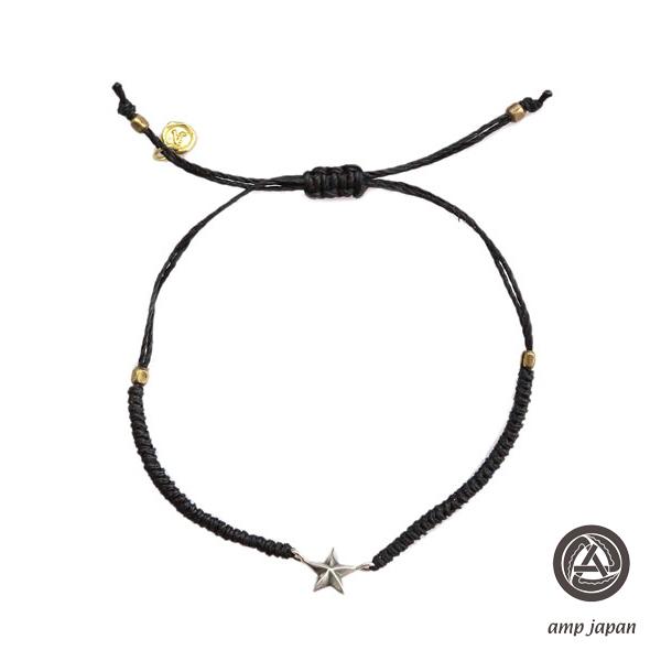 アンプ ジャパン amp japan  Narrow Waxed Cord Bracelet ワックスコードスターブレスレット 16AC-401 正規品 ブラック 星 銀 925 ギフト ユニセックス 人気