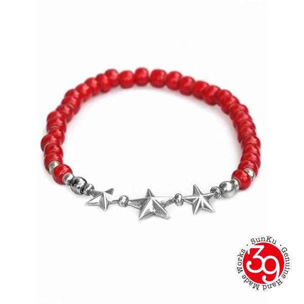 SunKu サンク 39 STAR BEADS BRACELET WHITE HEARTS BEADS スター ビーズ ブレスレット ホワイトハーツ ビーズ / SK-139-RED 正規品 シルバー 星 赤 銀 …