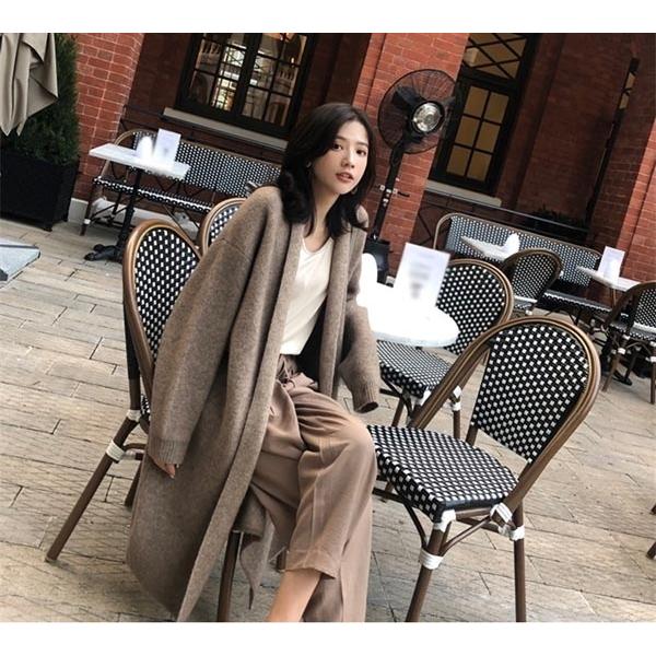 魅了 ニットカーディガン ロング丈 オーバーサイズ アウター コーディガン ゆったりシルエット セーター 前開き カーディガン カラー ベージュ