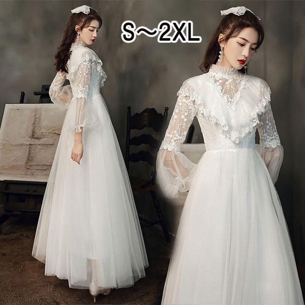 パーティードレス ウェディングドレス シースルードレス 総レース Vネック Aライン 白 ホワイト 長袖付き 上品ワンピース Da058x1 イツモストア 通販 Yahoo ショッピング