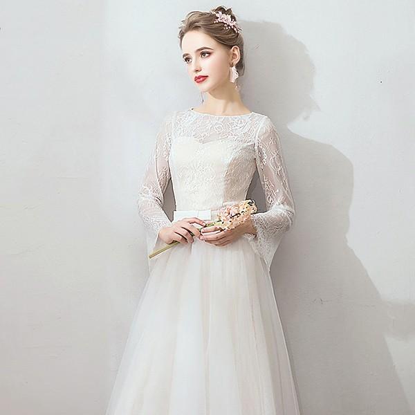 ウエディングドレス ロング丈 花嫁 結婚式 パーティードレス フォーマル ラウンド 長袖 大きいサイズ 二次会 レース エレガント お揃い 撮影用 白 Da109c7 イツモストア 通販 Yahoo ショッピング