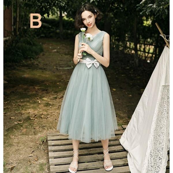 ブライズメイド ドレス ミモレ丈 大きいサイズ 袖あり 体型カバー 大人  