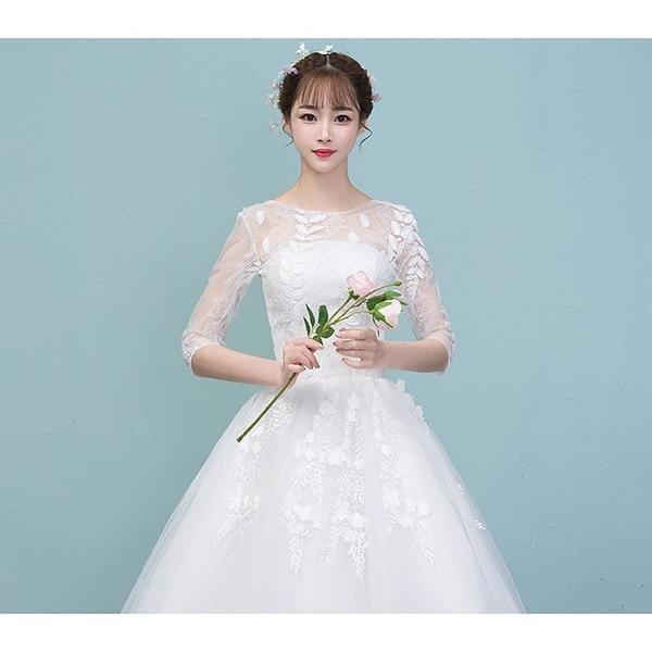ウエディングドレス 大きいサイズ Aライン 結婚式 ミモレ丈 袖