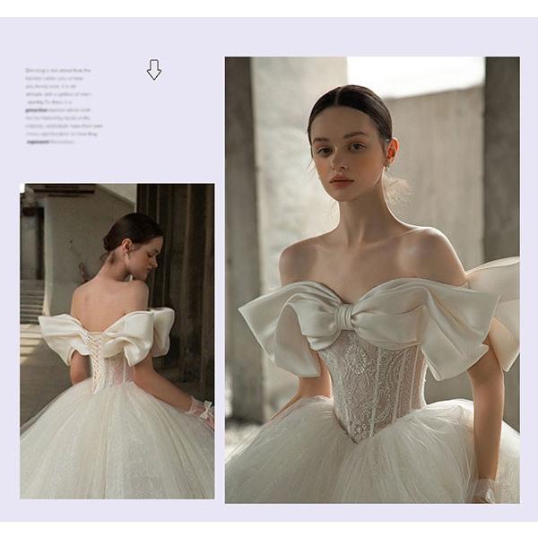 花嫁 ウェディングドレス べアトップ ハイウエスト フリル 小さい