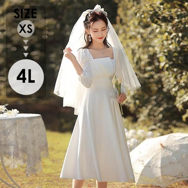 結婚式 ウェディング ミモレ丈 袖付き 二次会 花嫁 ドレス 演奏会 A