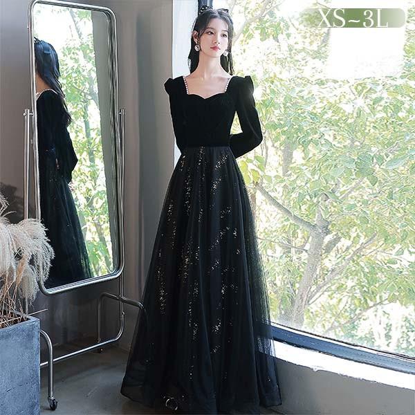 ドレス 大人 ピアノ 発表会 ロング 演奏会 結婚式 黒 ワンピース 長袖 パーティードレス イブニングドレス フォーマル :da249n1:イツモストア 通販 お値下げ!演奏会用ドレス 黒 フォーマル